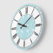 Blauw en wit Damask Floral Pattern Grote Klok (Hoek)