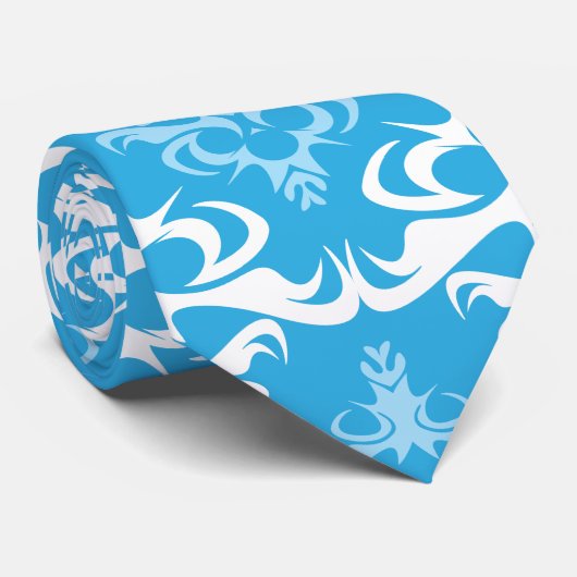 Blauw en wit Damask Patroon Stropdas (Opgerold)