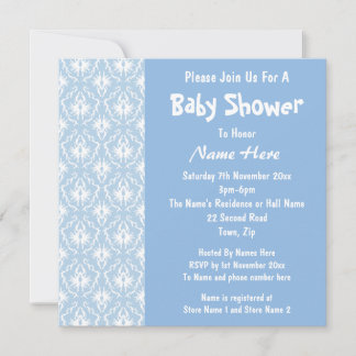 Blauw en wit Damaspatroon, aangepast Baby shower Kaart