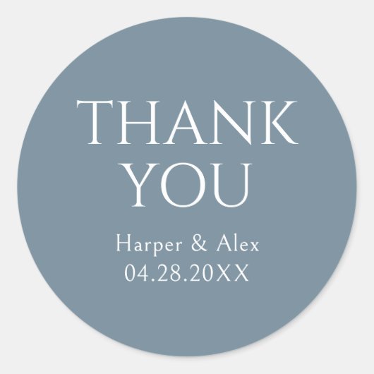 Blauw en Wit Dank u Ronde Sticker (Voorkant)