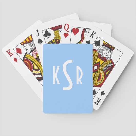 Blauw en wit deck van Monogrammed-speelkaarten Pokerkaarten (Achterkant)