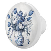 Blauw en wit Delft stijl tulp boeket ontwerp Keramische Knop (Rechts)