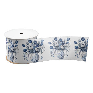 Blauw en wit Delft stijl tulp boeket ontwerp Lint
