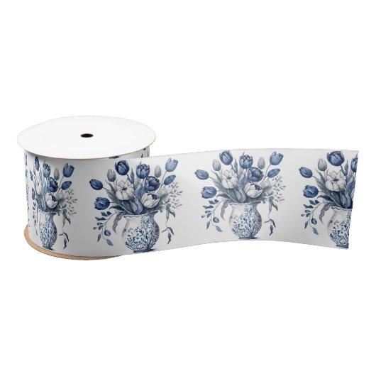 Blauw en wit Delft stijl tulp boeket ontwerp Lint (Spoel)