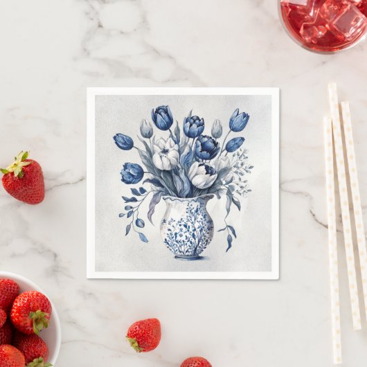 Blauw en wit Delft stijl tulp boeket ontwerp Servet (Insitu)