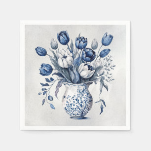 Blauw en wit Delft stijl tulp boeket ontwerp Servet