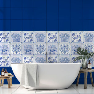Blauw en wit Delfts bloempatroon Tegeltje