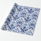 Blauw en wit Delfts stijl bloemenpatroon van ornam Cadeaupapier (Uitgerold)