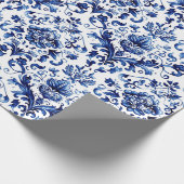 Blauw en wit Delfts stijl bloemenpatroon van ornam Cadeaupapier (Hoek)