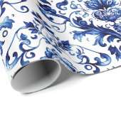 Blauw en wit Delfts stijl bloemenpatroon van ornam Cadeaupapier (Rol Hoek)