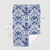 Blauw en wit Delfts stijl bloemenpatroon van ornam Golfhanddoek (Insitu)