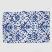 Blauw en wit Delfts stijl bloemenpatroon van ornam Golfhanddoek (Horizontaal)
