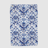 Blauw en wit Delfts stijl bloemenpatroon van ornam Golfhanddoek (Voorkant)