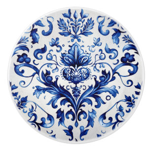 Blauw en wit Delfts stijl bloemenpatroon van ornam Keramische Knop