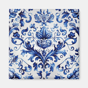 Blauw en wit Delfts stijl bloemenpatroon van ornam Magneet