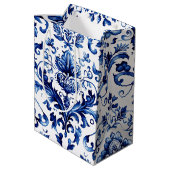 Blauw en wit Delfts stijl bloemenpatroon van ornam Medium Cadeauzakje (Achterkant Gekanteld)