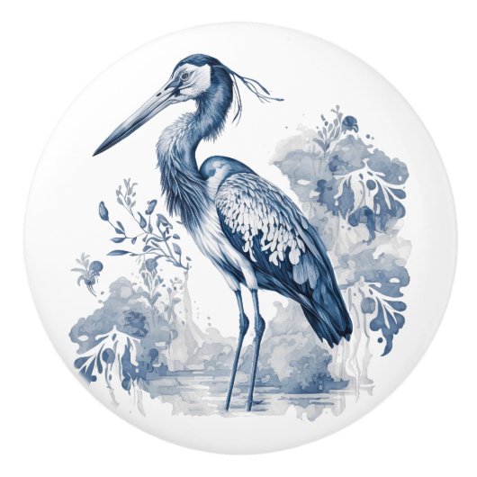 Blauw en wit Delfts stijl kunstreiger met bloemen Keramische Knop (Voorkant)