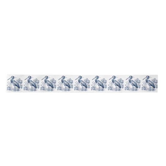 Blauw en wit Delfts stijl kunstreiger met bloemen Lint (Voorkant)