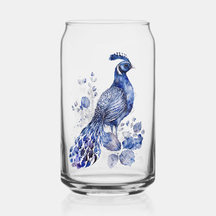 Blauw en wit Delfts stijl pauw met bloemen Blikvorm Glas