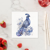 Blauw en wit Delfts stijl pauw met bloemen Servet (Insitu)