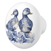 Blauw en wit Delfts stijl schattige eenden met blo Keramische Knop (Rechts)