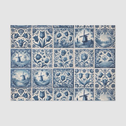 Blauw en Wit Delfts Tegels Decoupage Tissuepapier (Voorkant)