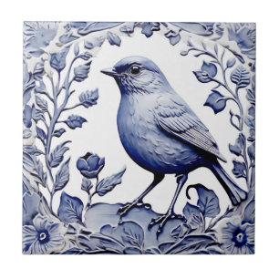 Blauw en Wit Delfts Vogel Botanische Bloemen Tegeltje