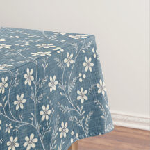 Blauw en wit denim look met witte bloemen