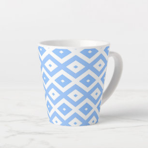 Blauw en wit diamantpatroon latte mok