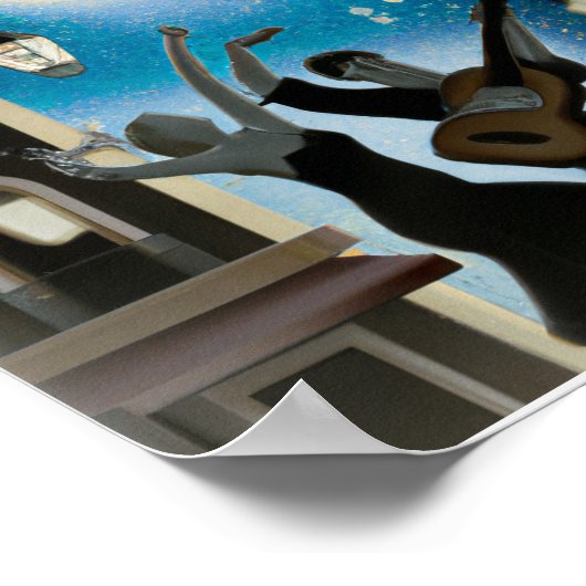  blauw en wit Digitaal Deco Poster (Hoek)