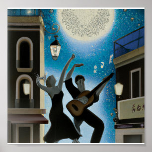  blauw en wit Digitaal Deco Poster