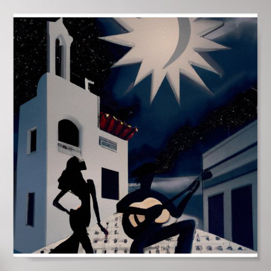  blauw en wit Digitaal Deco Poster (Voorkant)