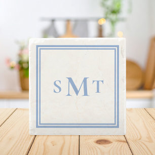 Blauw en Wit Driedelige Monogram Stenen Onderzetter