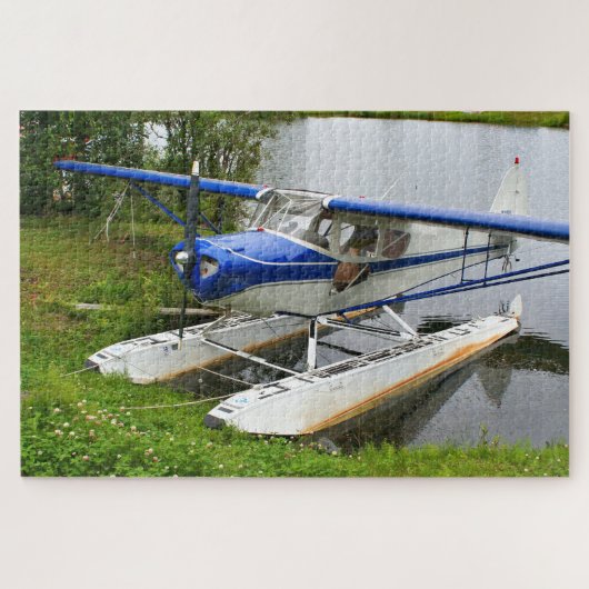 Blauw en wit drijfvliegtuig, meer van Hood, Alaska Legpuzzel (Horizontaal)