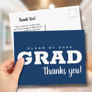 Blauw en wit eenvoudig Afstuderen Dank u wel Briefkaart