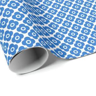 Blauw en wit eenvoudig bloemmotief retro bloem cadeaupapier