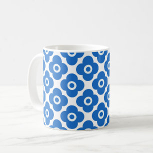 Blauw en wit eenvoudig bloemmotief retro bloem koffiemok