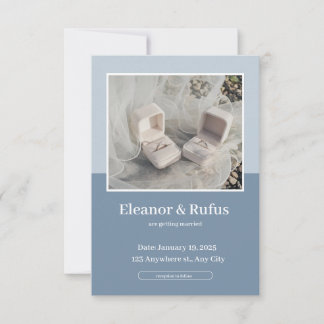 Blauw En Wit Eenvoudige Foto-Centrische Uitnodigin Kaart