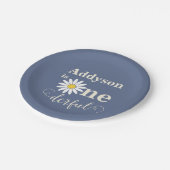 Blauw en Wit Eerste Verjaardag Daisy Papieren Bordje (Gekanteld)