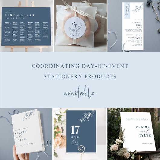 Blauw en wit Elegant QR-code RSVP Weddenschap Informatiekaartje
