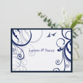 Blauw en wit, Elegant Wedding Invitation Kaart (Staand voorkant)