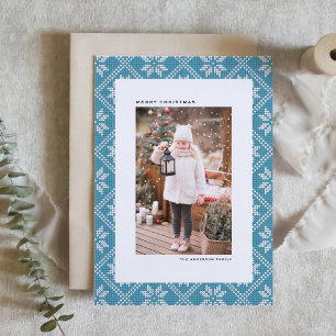 Blauw en Wit Fair Isle Knit Patroon Kerstmis Feestdagen Kaart