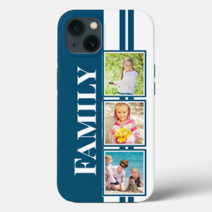 Blauw en Wit Familie Foto's Streep iPhone 13 Hoesje