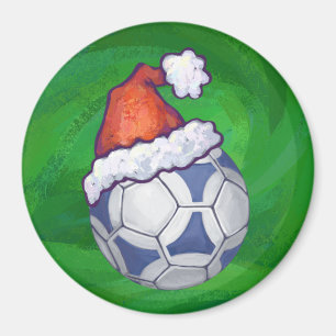 Blauw en wit feestelijk Voetbal op groen Magneet