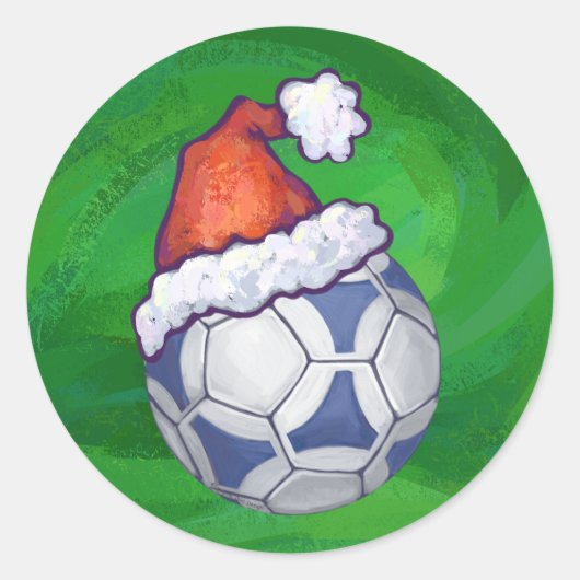Blauw en wit feestelijk Voetbal op groen Ronde Sticker (Voorkant)