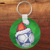 Blauw en wit feestelijk Voetbal op groen Sleutelhanger (Voorkant)