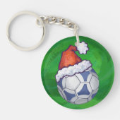 Blauw en wit feestelijk Voetbal op groen Sleutelhanger (Voorkant)