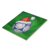 Blauw en wit feestelijk Voetbal op groen Tegeltje (Zijkant)