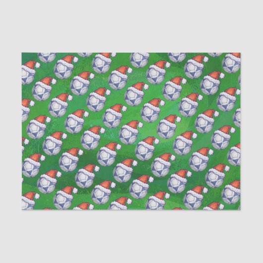 Blauw en wit feestelijk Voetbal op groen Tissuepapier (Voorkant)