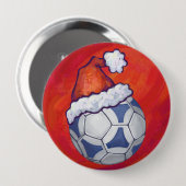 Blauw en wit feestelijk Voetbal op rood Ronde Button 4,0 Cm (Voorkant /achterkant)